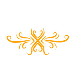 Elegant decorative design featuring intricate orange swirls on a clean white background