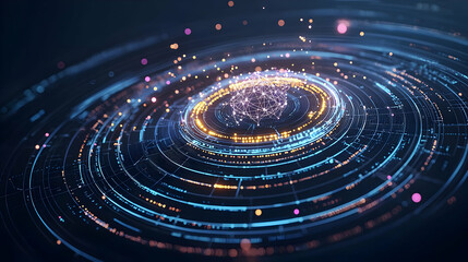 Abstract Futuristic Digital Design With Circular Patterns And Glowing Lines