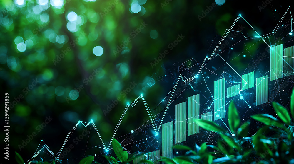 Poster analyzing growth trends in green spaces forests data visualization nature aerial view environmental 