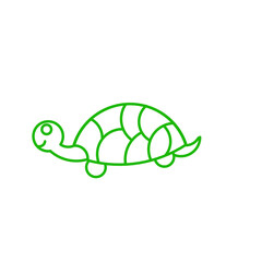 Simple green outline of a cartoon turtle on a white background, ideal for children's illustrations