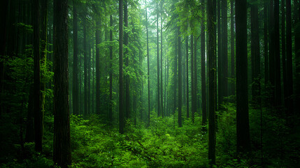 Naklejka premium Sunlight Piercing Lush Green Forest