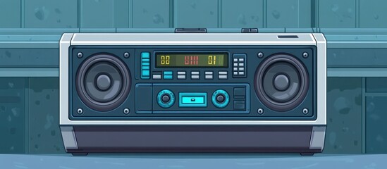 Fototapeta premium Retro Stereo System Cartoon Illustration, Vintage Audio Equipment Design