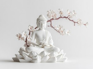 Meditating Figure on Lotus with Blossoms Serene Still Life