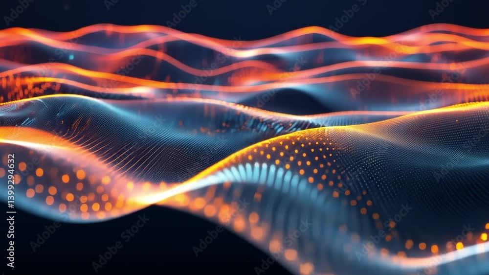 Poster mesmerizing abstract waves vibrant digital landscape of flowing orange and blue, capturing depth and