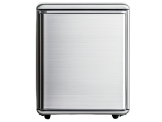 Office equipment mini fridge with cutout background modern design workspace efficiency steel finish product showcase