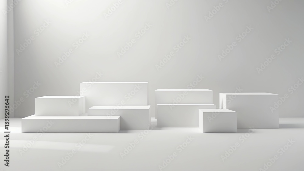Fototapete abstract white light on wall background texture with geometric shape. 3d render design for display p