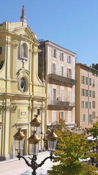 Cours saleya market and chapelle de la misericorde in nice, France. Action