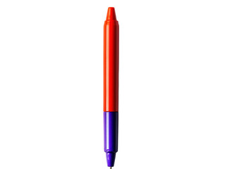 Creative office equipment use red and purple marker on cutout background professional workspace minimalist view