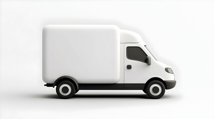White Delivery Van on White Background