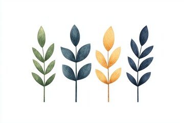 Fototapeta premium A collection of stylized leaves in various colors, showcasing a blend of greens, yellows, and blues, perfect for nature-inspired designs.