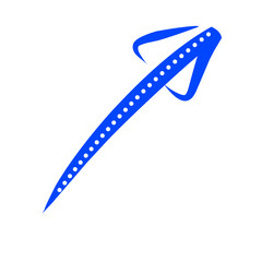 Abstract blue graphic design featuring a stylized arrow pointing upward with dotted lines