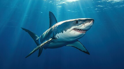 Majestic great white shark patrolling the deep ocean depths.