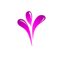 Abstract design featuring vibrant pink and purple shapes resembling plant leaves against a white background