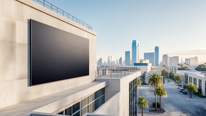 Modern Building with Blank Vertical Billboard Mockup in Urban Cityscape