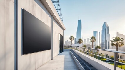 Obraz premium Modern Building with Blank Vertical Billboard Mockup in Urban Cityscape