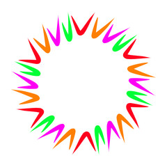Colorful abstract design featuring vibrant spikes radiating from a central point on a white background