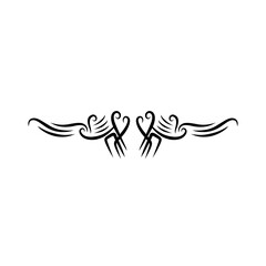 Elegant black tribal design featuring two stylized birds with wings, suitable for tattoos or art