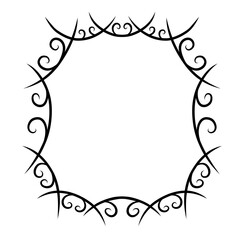 Ornate black decorative border design featuring intricate swirling patterns and curves