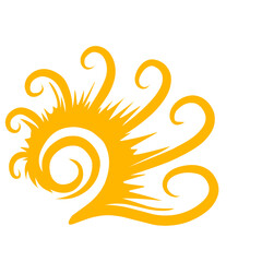 Vibrant yellow abstract swirl design with intricate curves and patterns on a white background