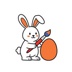 Bunny Painting an Easter Egg: A cute illustration depicts a bunny delicately painting a vibrant orange egg with a paintbrush, capturing the playful spirit of Easter celebrations.