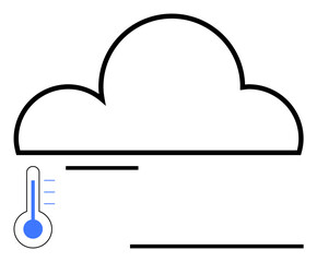 Cloud outline paired with a thermometer showing a temperature drop. Ideal for weather, climate change, cooling systems, forecasts, energy efficiency, data storage, minimal flat simple metaphor