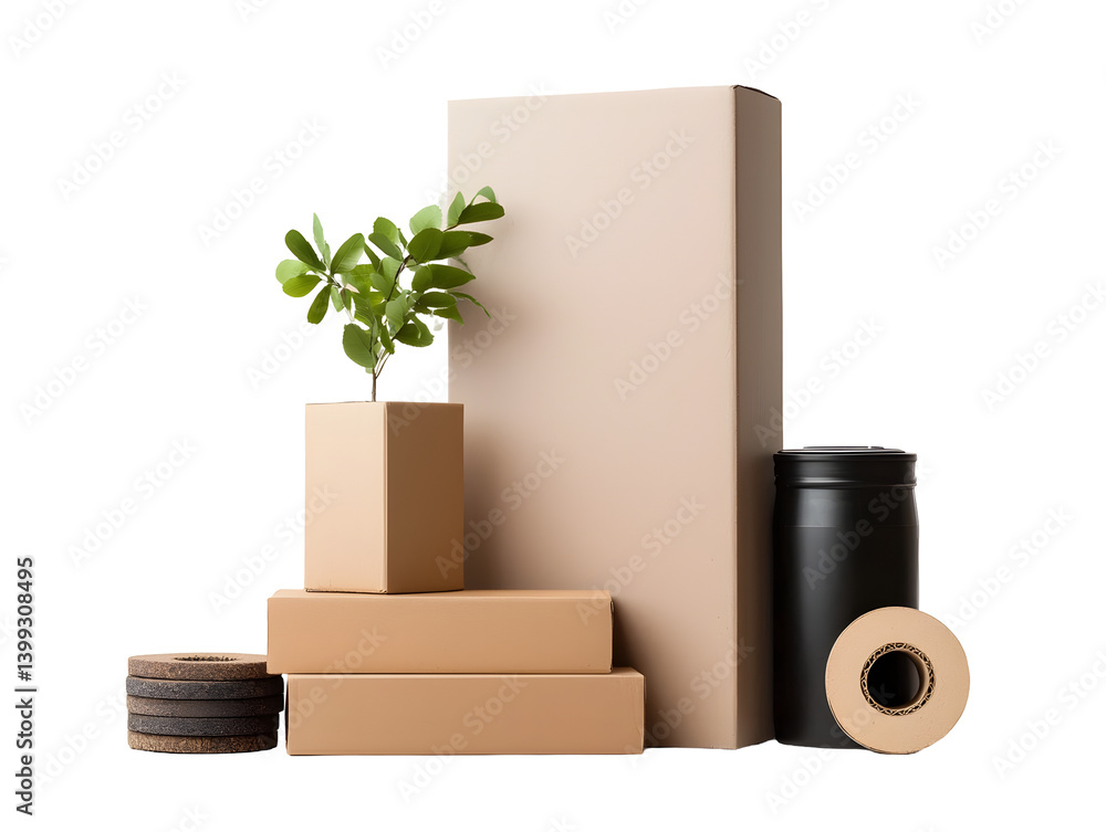 Poster cardboard box display with elegant assortment of neatly stacked containers in clean and minimalist c