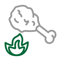 Fried Chicken Vector Line Dark Green Grey Icon Design