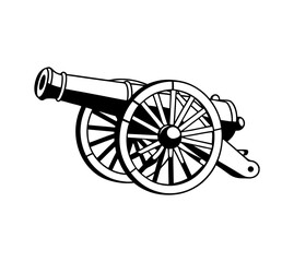 vintage cannon illustration historical war artillery, detailed hand drawn black and white sketch