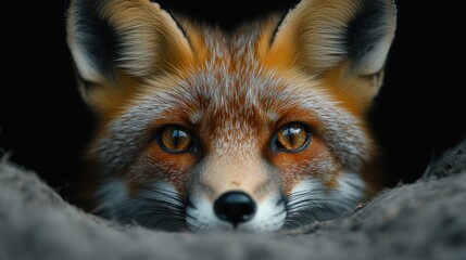 Fototapeta premium Intriguing Gaze: A Red Fox Peering from its Den