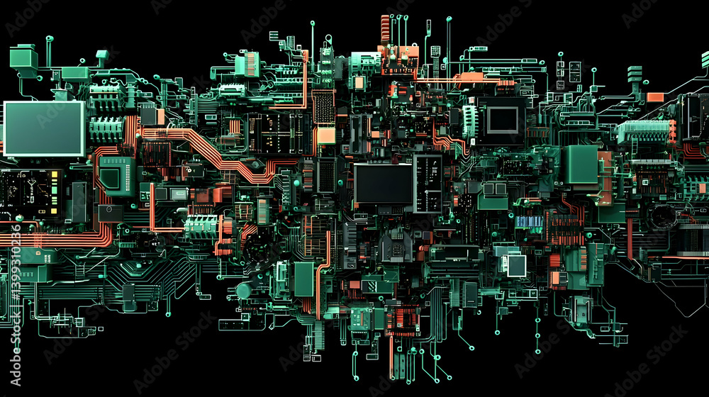 Aufkleber abstract circuit board pattern in black background