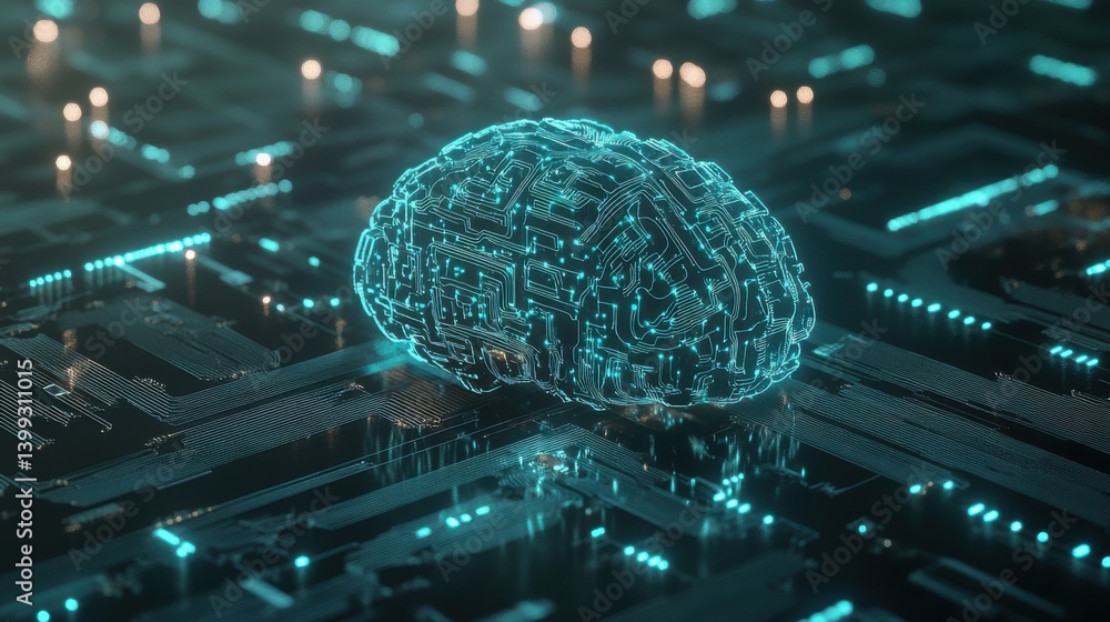 Poster a digital representation of a brain made of circuits, symbolizing artificial intelligence and advanc