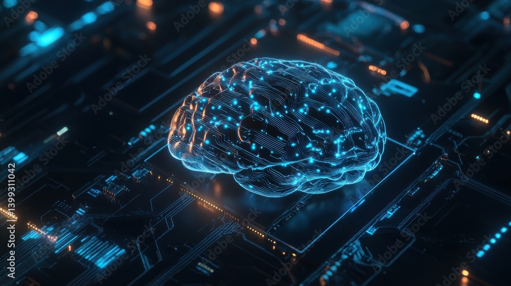 Aufkleber a digital representation of a brain with glowing circuitry, symbolizing the intersection of technolo