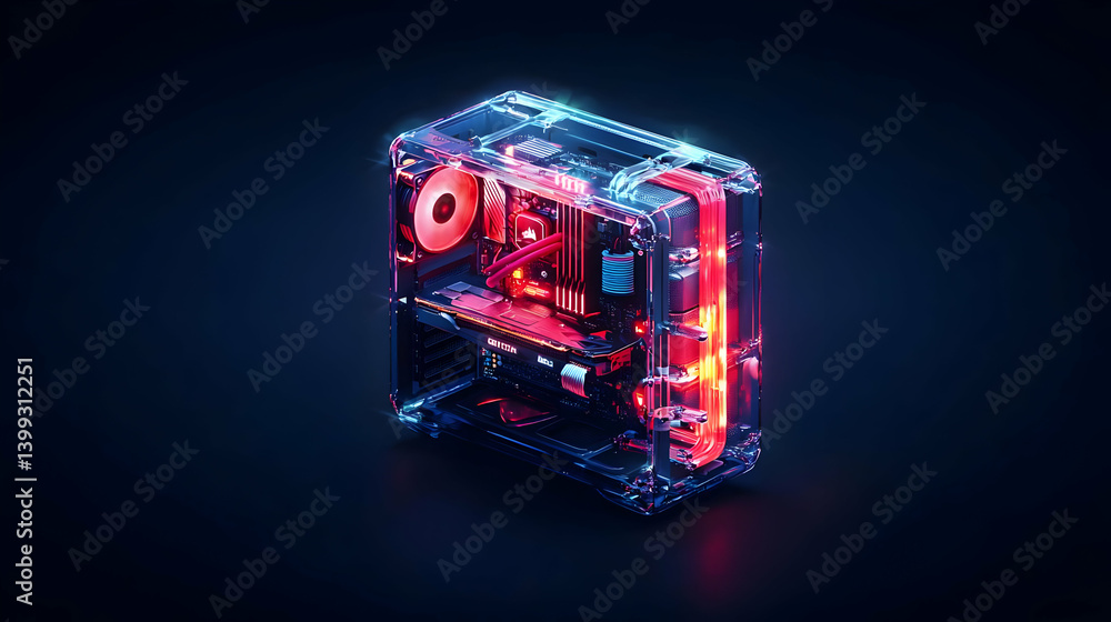 Poster glowing pixelated computer case