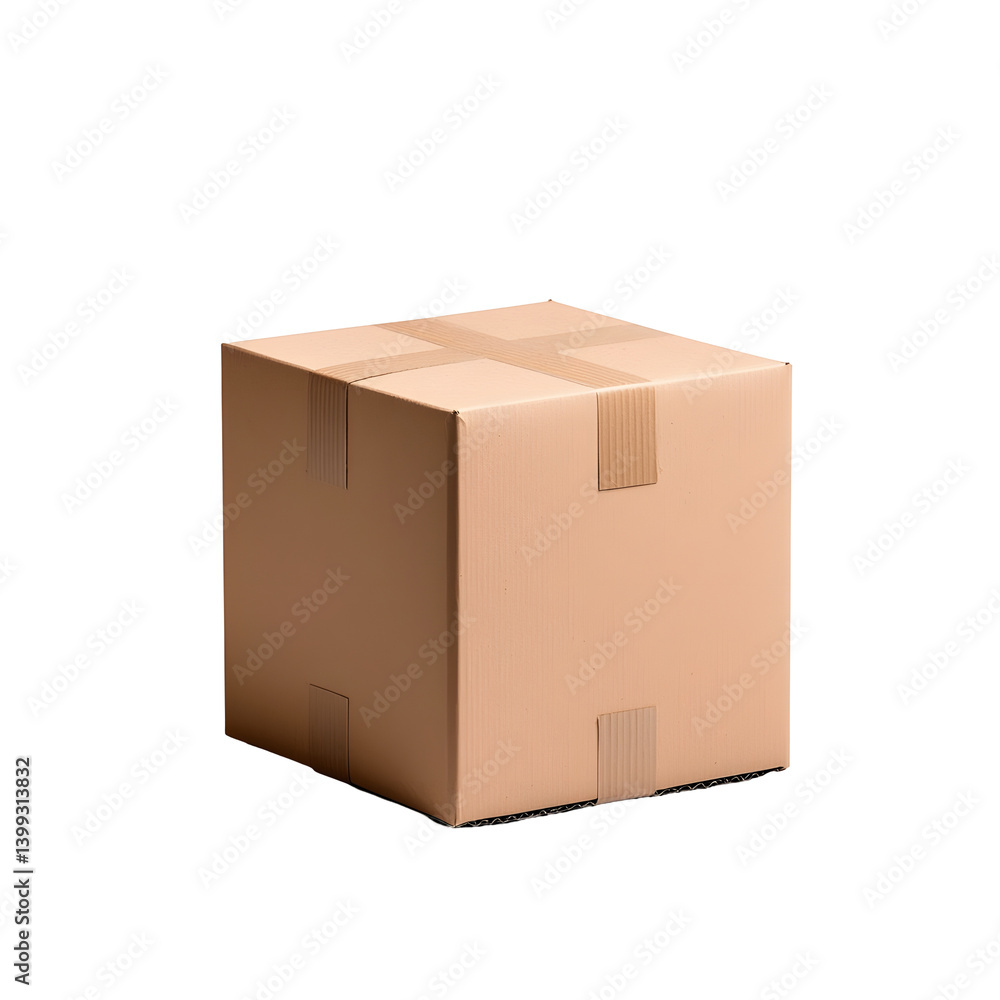 Poster isolated cardboard box with matte texture cast shadow and precise geometric form on a simple nondesc