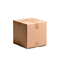 Fototapeta premium Isolated cardboard box with matte texture cast shadow and precise geometric form on a simple nondescript background Showcases a minimalist modern