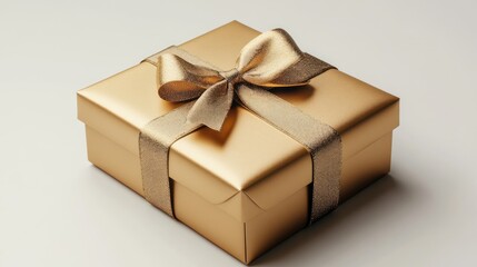 Gold Gift Box on White Background, Present, Festive