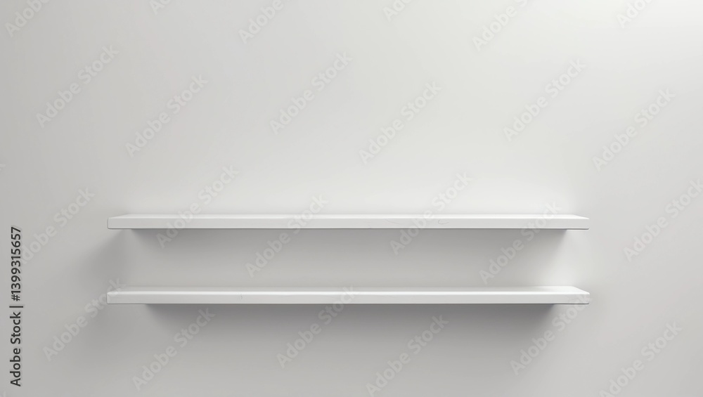 Poster front view of empty shelf on white table and wall background with modern minimal concept. display of