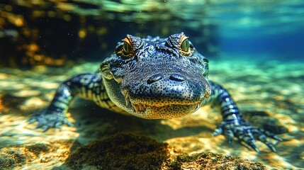 Fototapeta premium Underwater Encounter: A Young Alligator in its Natural Habitat