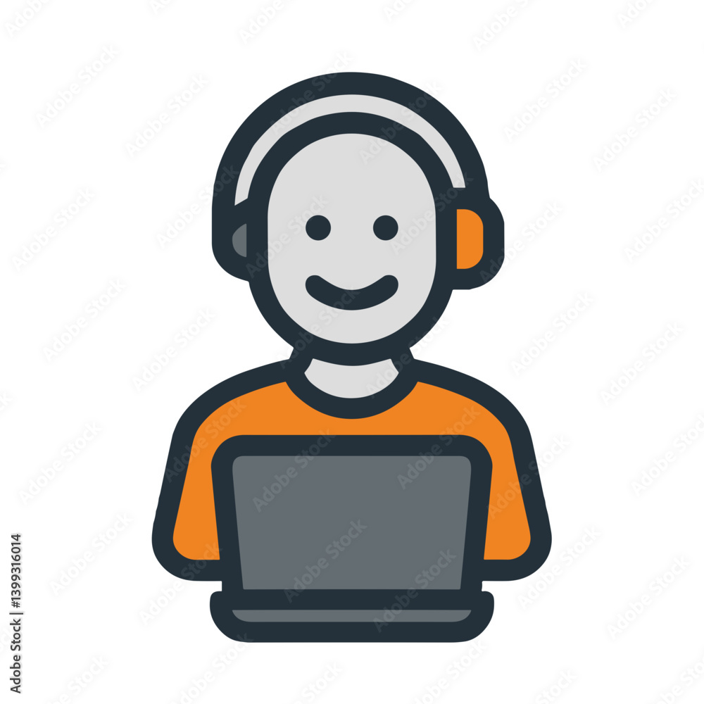 Poster smiling person working remotely with a laptop in a vibrant style