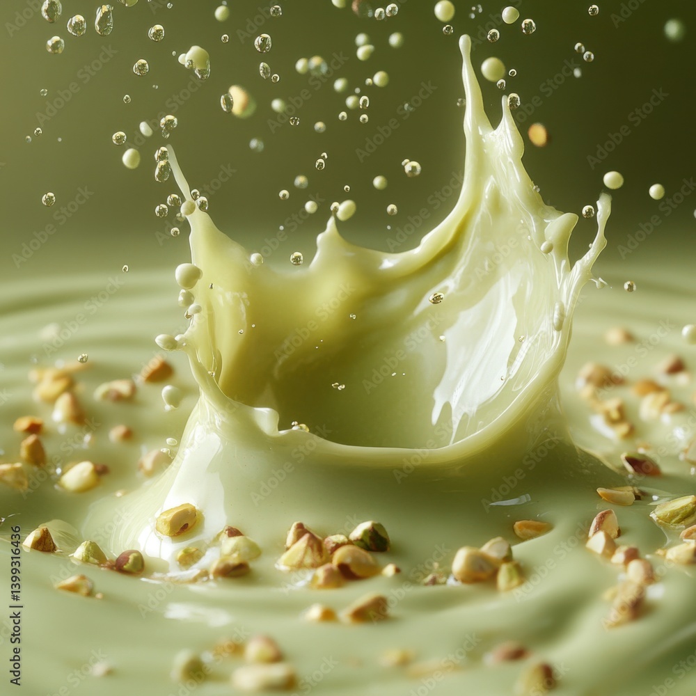 Poster a splash of creamy liquid with scattered nuts creates a dynamic and appetizing visual, showcasing te