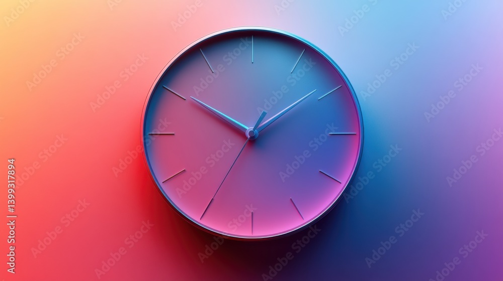 Poster a modern clock with a vibrant gradient background showcases a minimalist design, emphasizing time in