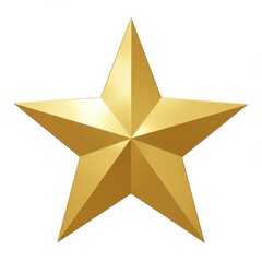 Fototapeta premium Golden 3D star icon with metallic finish, shiny yellow gold star shape on white background, premium quality award and success symbol