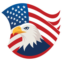 American-flag-with-bald-eagle-on-white background. 