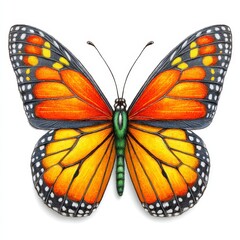 Fototapeta premium Vibrant Monarch Butterfly Close Up Detailed Orange and Black Wings on White