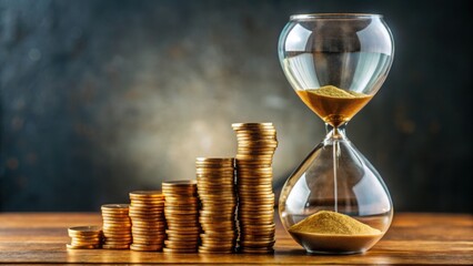Coins Flowing Through Hourglass Representing Time and Wealth