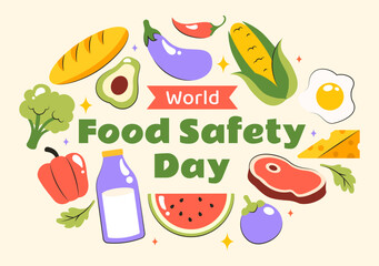 World Food Safety Day Vector Illustration on June 7 to Raise Awareness and Preventive Measures Against Food Safety Risks with Fruits and Vegetables