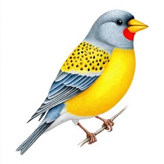Obraz premium Vibrant Yellow And Gray Bird Illustration Perched On Branch