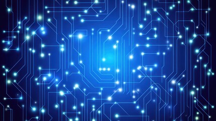 Obraz premium Abstract futuristic circuit board design illustrating digital technology with glowing nodes connecting in a complex network layout for innovation