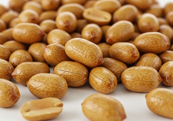 Fototapeta premium Pile of shelled peanuts close up isolated on white background