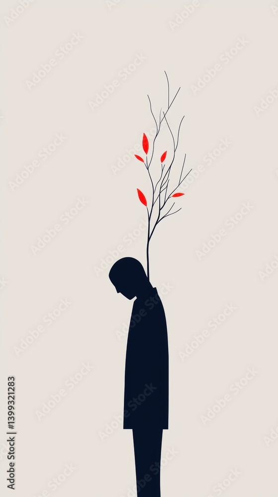 Poster A silhouette of a person with a tree growing from their back, symbolizing a connection to nature and introspection.
